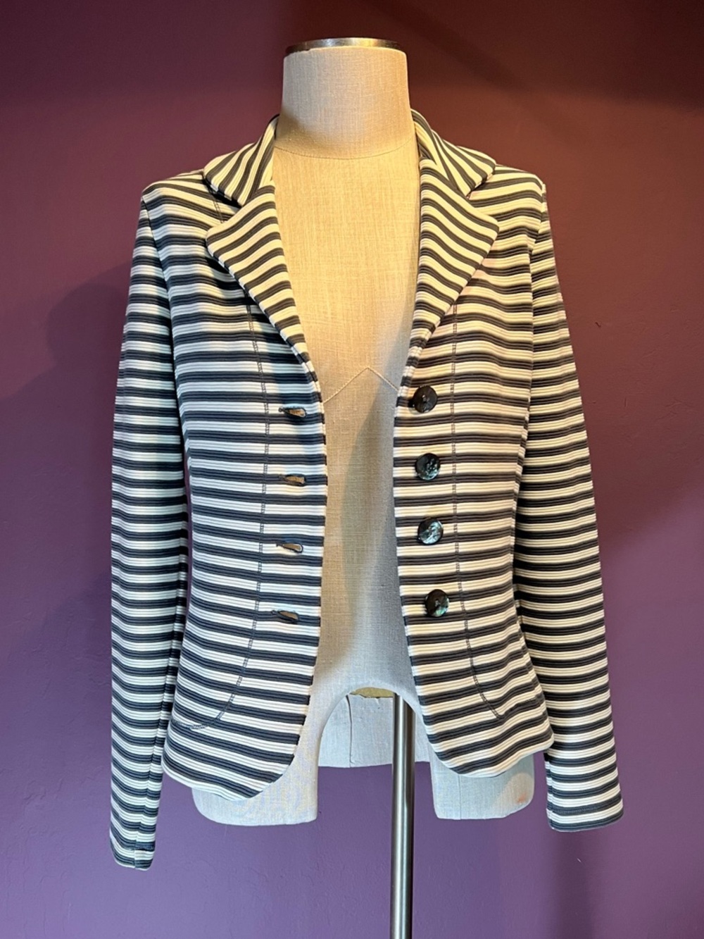 🩶100% Cotton Blazer by Kyra & Ko • Striped Charcoal & White • Really nice❣️